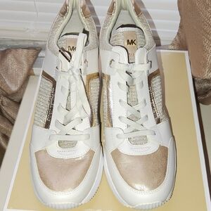 Michael Kors White and Gold Low-Top Sneakers